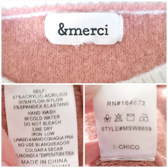 Boutique brand Pink & Peach Colorblock Balloon Sleeve Soft Sweater SIZE Small - Picture 8 of 9